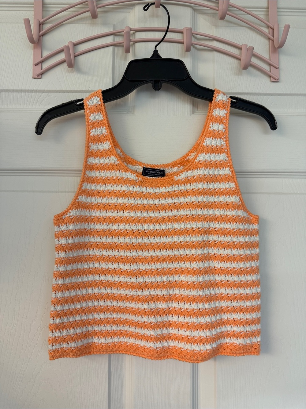 Vineyard Vines Orange & White Striped Crochet Tank